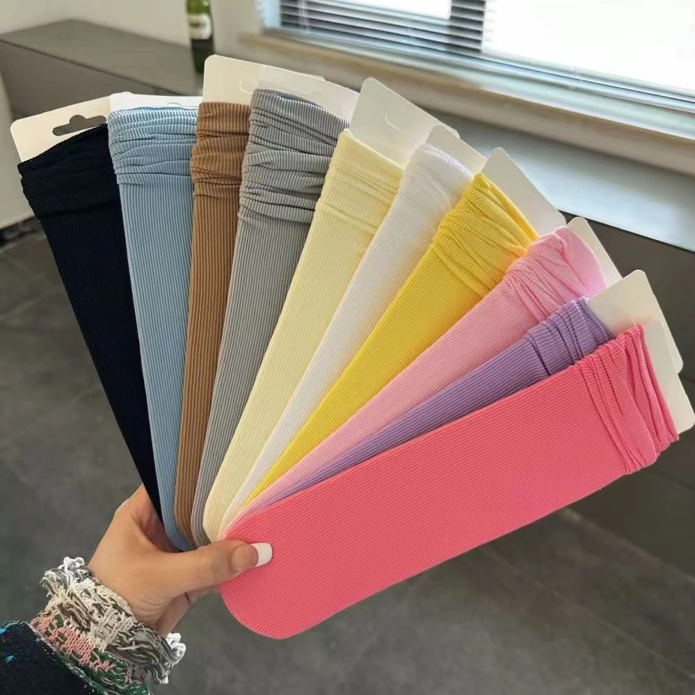 糖果色冰冰袜纯色薄款竖条纹女中筒袜ins潮可直可堆中筒袜