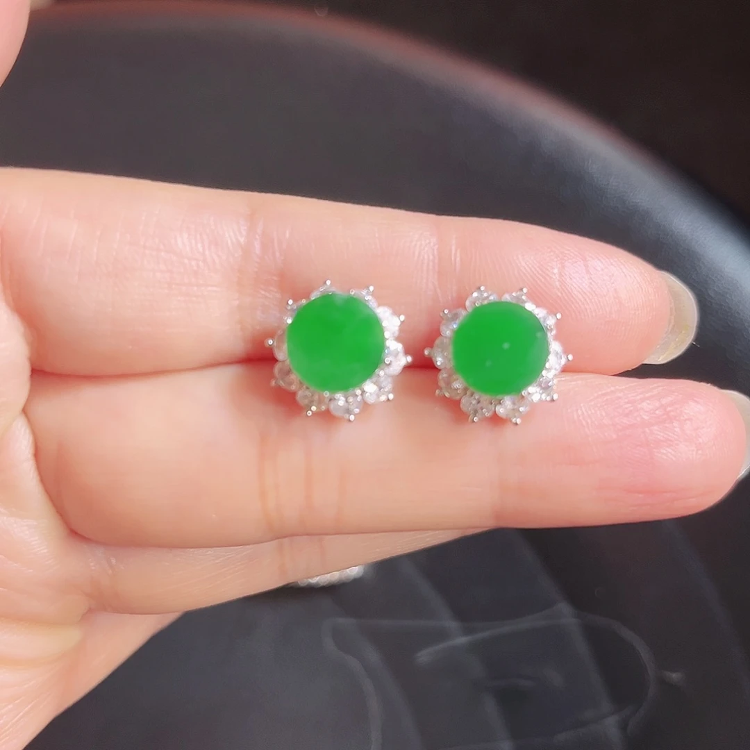 翡翠银S925镶嵌耳饰
