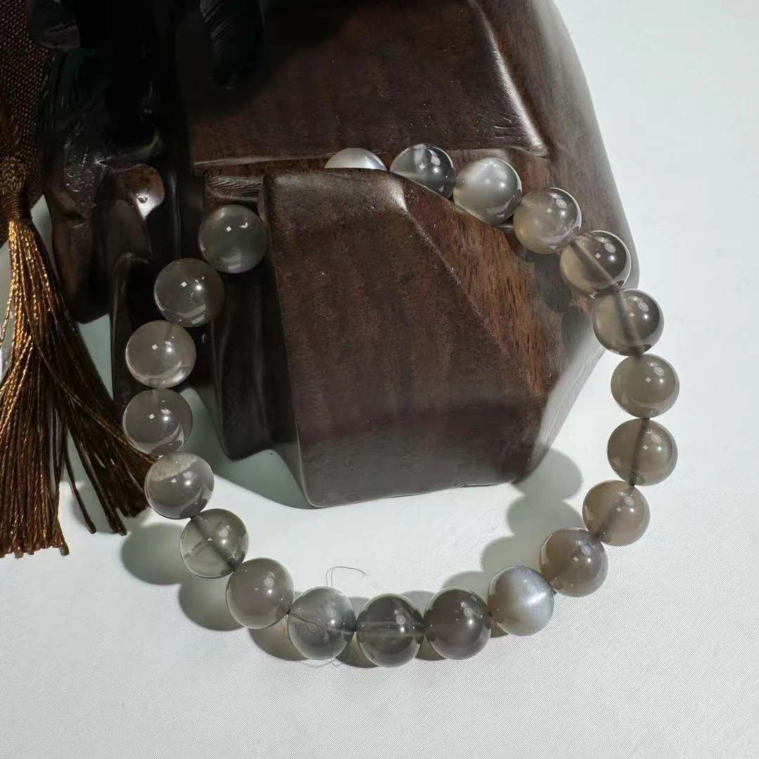 [水晶研究员]  天然黑月光石单圈手串 Z36 多样性发其一