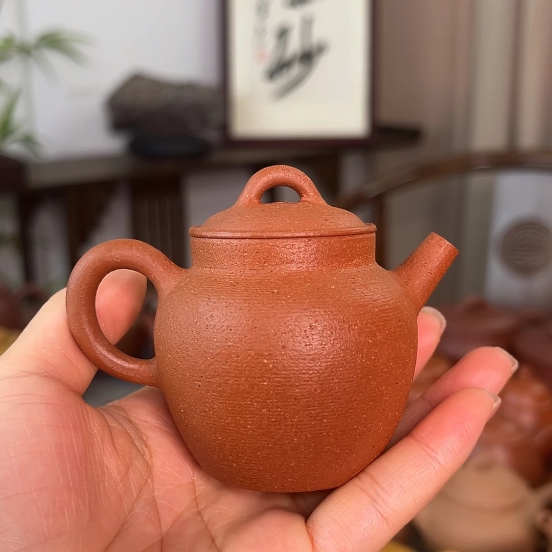 茶壶紫砂精品原矿全手工鱼籽朱泥110cc