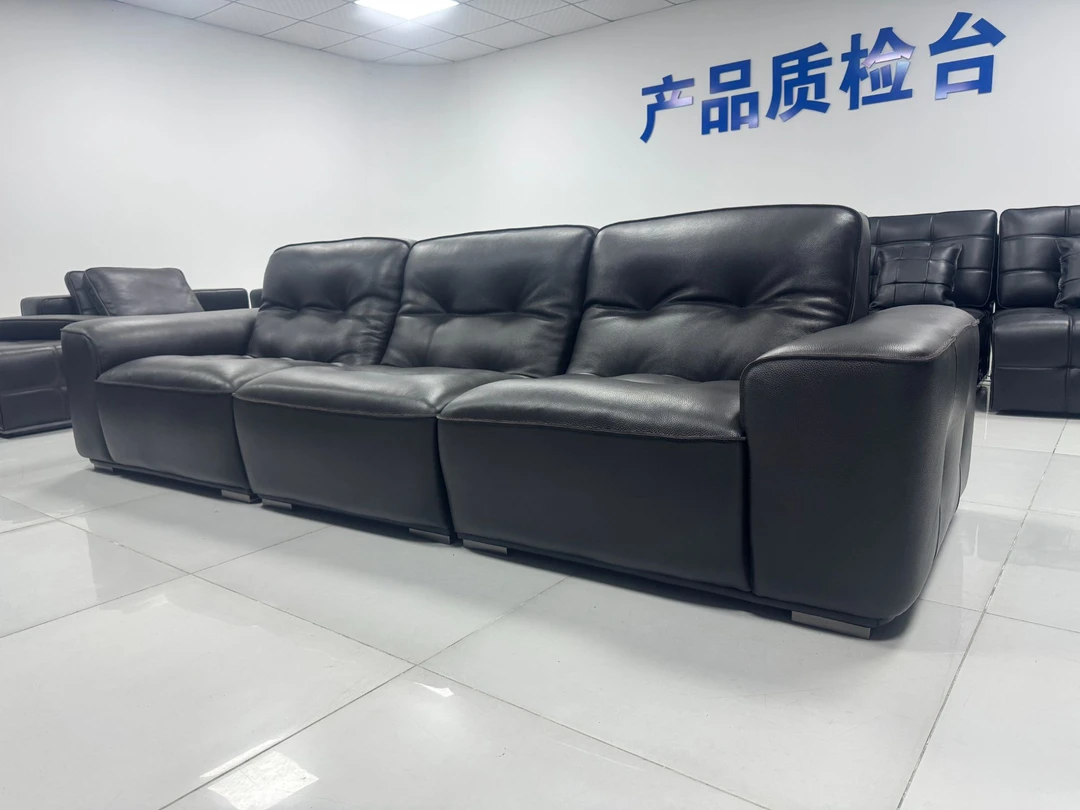 【栖阁头层牛皮半青皮】黑金刚沙发全半青皮直排沙发