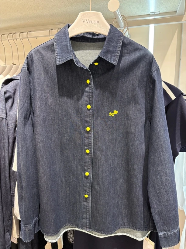 VV 95655简单清新显瘦长袖翻领牛仔衬衫秋季休闲百搭外穿开衫