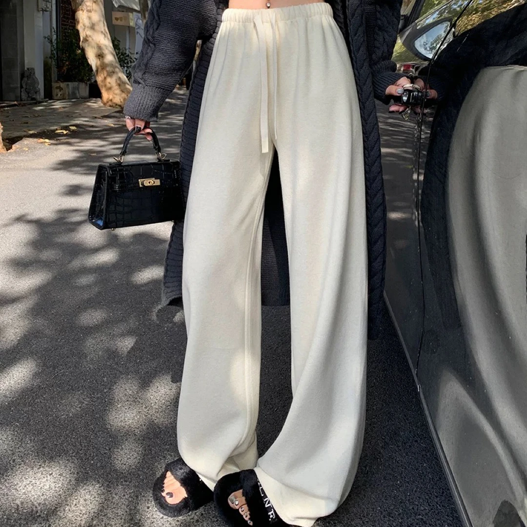 【秋冬新款高腰垂感软糯百搭女款阔腿加绒糯米裤】