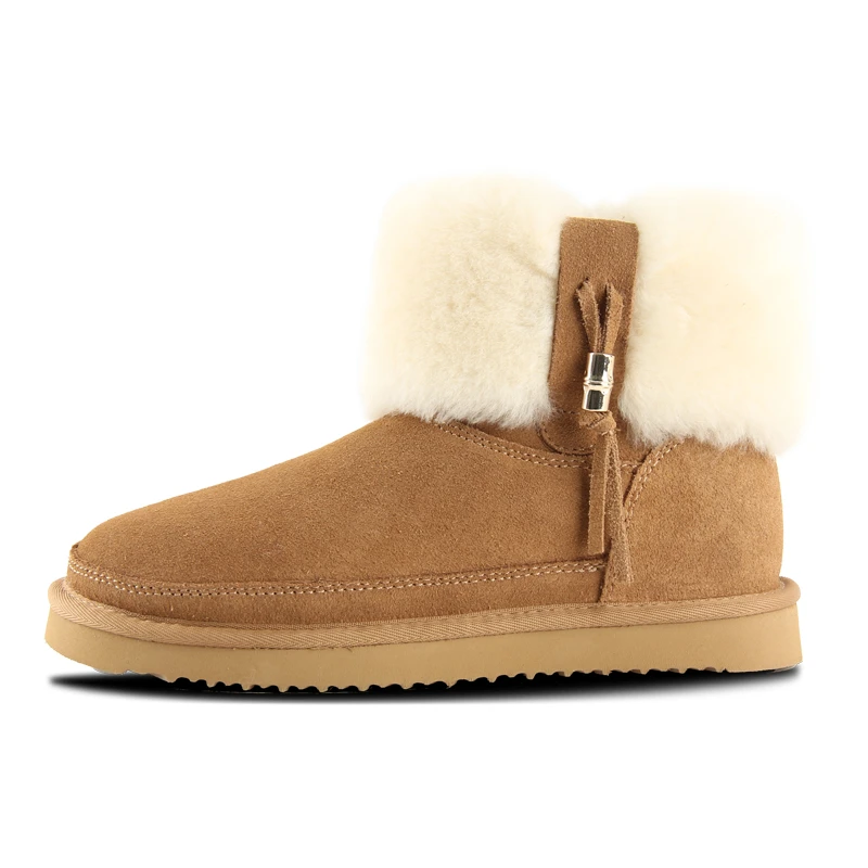 【侧流苏】桑坡冬季侧流苏设计雪地靴真皮保暖皮毛一体雪地靴