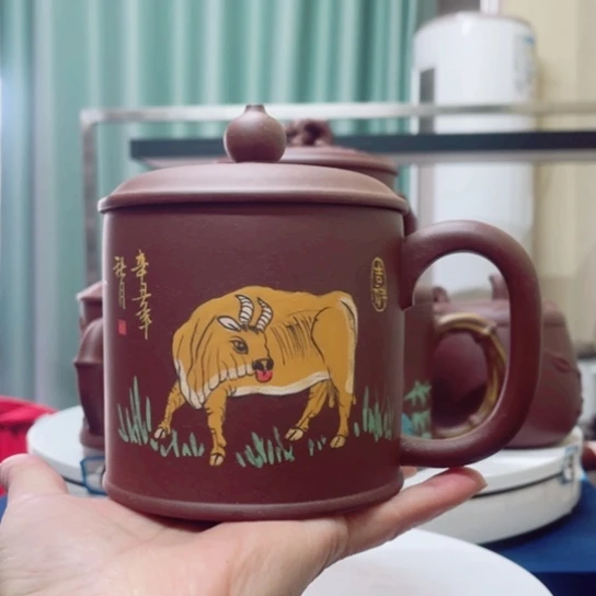 紫砂茶杯紫泥牛杯450c c