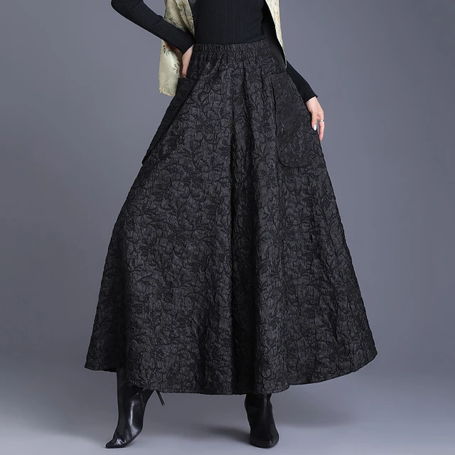 提花半身裙子女士装春秋冬季2025年新款中式高腰大摆a字中长裤裙