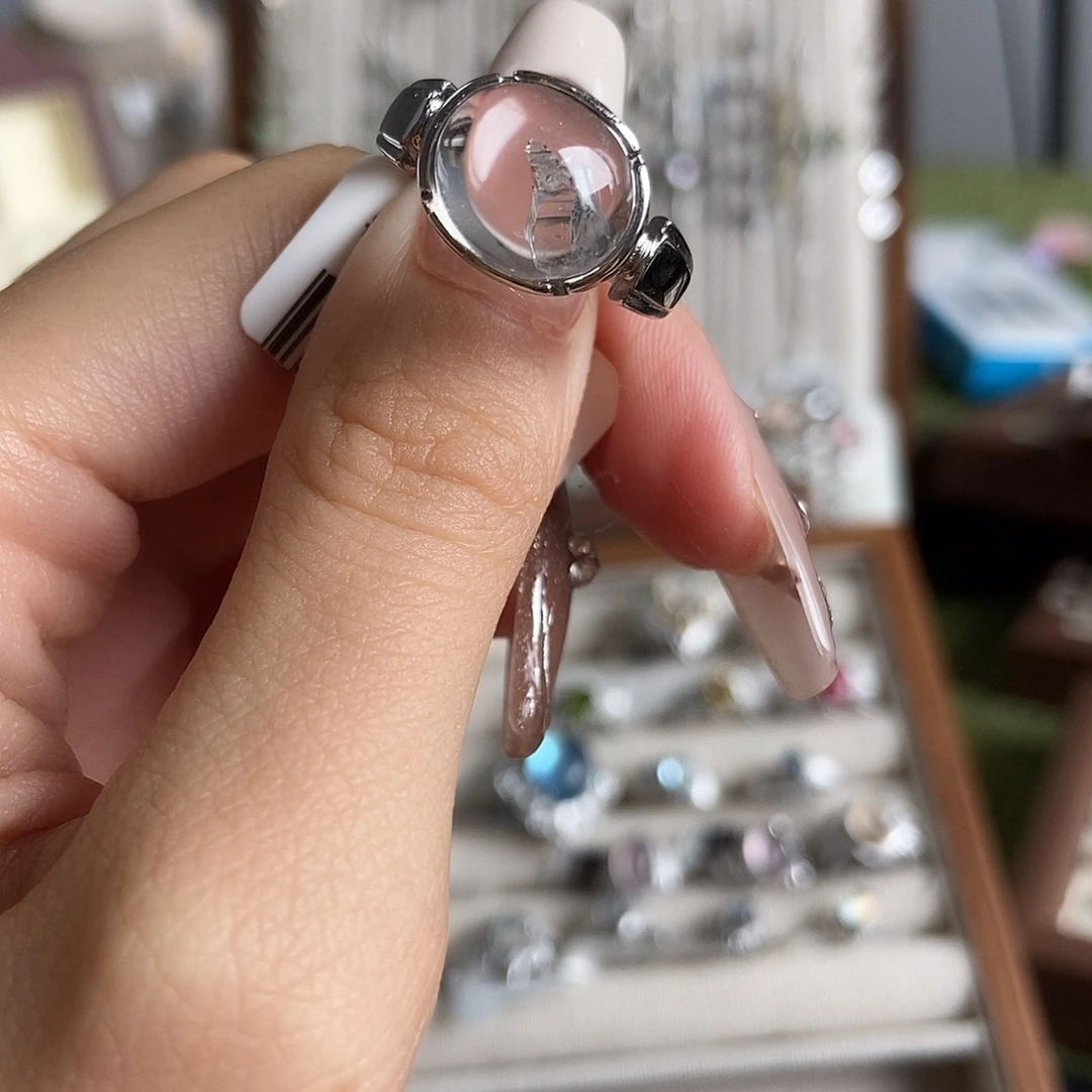 西****烟晶戒指银S925镶嵌晶中晶