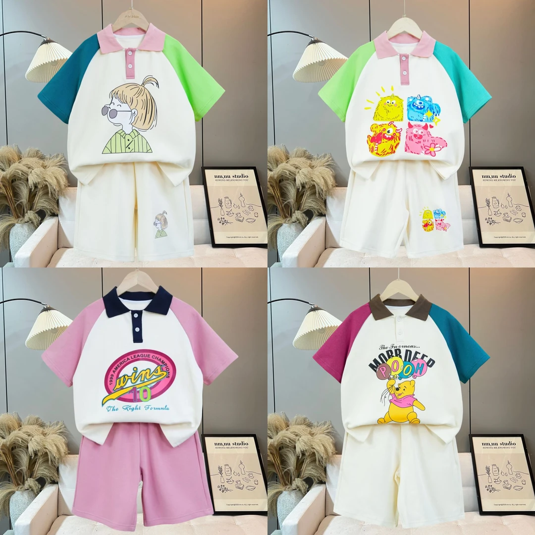 【现货 到手4套】儿童休闲夏季中大童女童翻领Polo百搭潮休闲套装