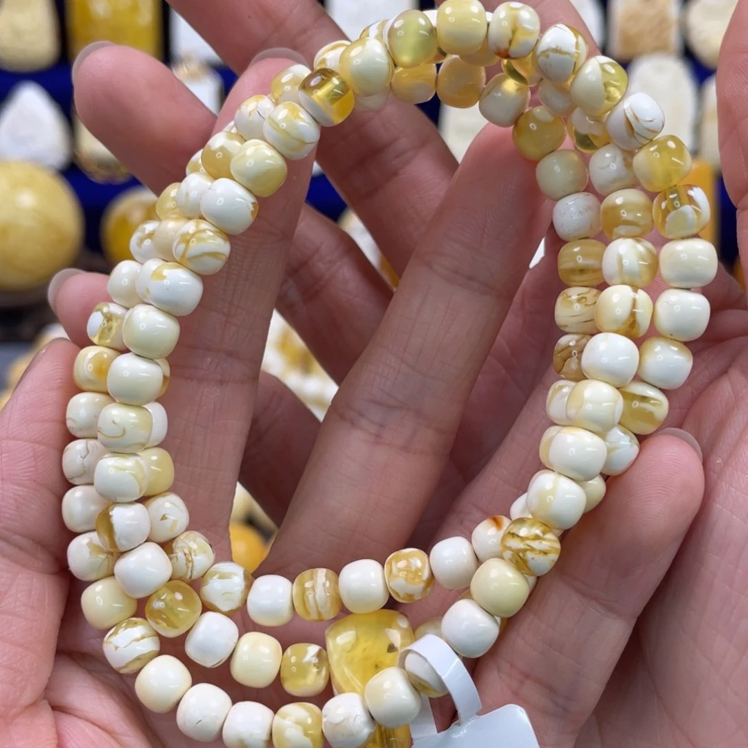 蜜蜡裸石未镶嵌琥珀蜜蜡108卡6.6mm
