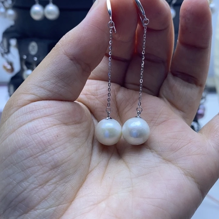 银S925镶嵌淡水珍珠耳饰淼*