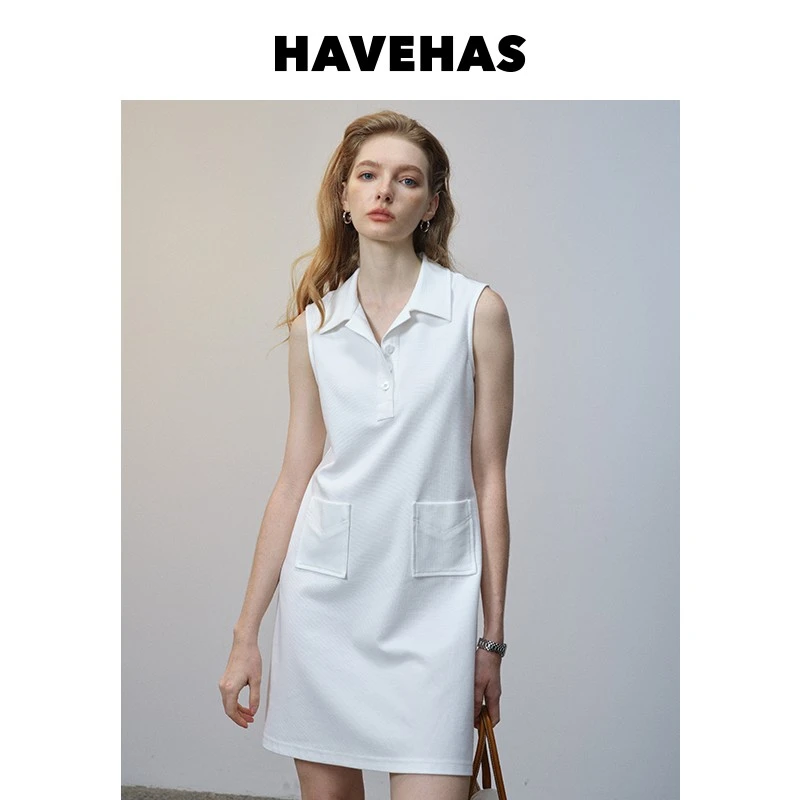 HAVE城市球场 Courtcore复古老钱休闲运动针织弹力无袖Polo连衣裙