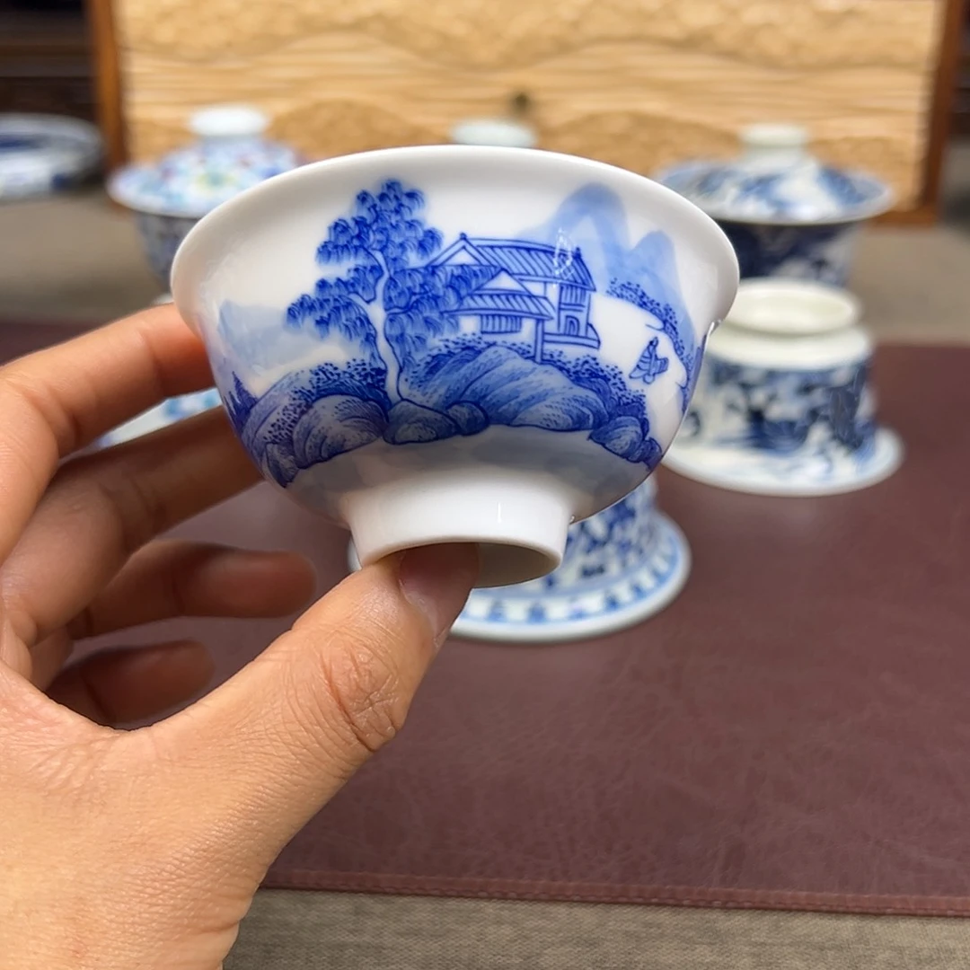 摆件景德镇山水客杯