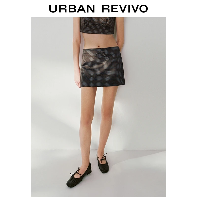 UR2026春季新款女装休闲复古花纹蝴蝶结装饰半裙UYL550061