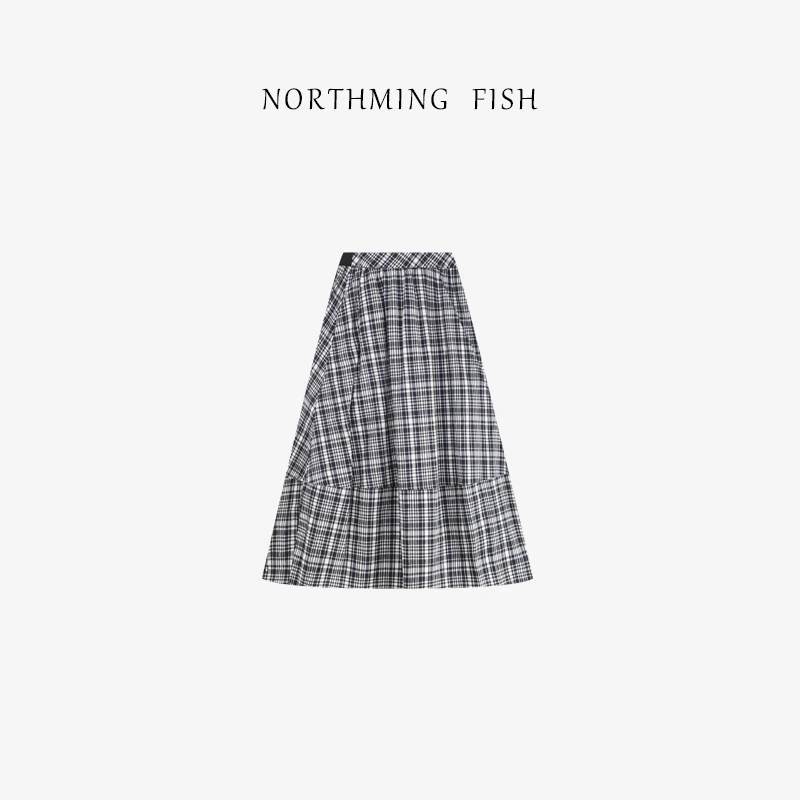 NorthMing fish 法式复古腔调 休闲时髦格纹半裙
