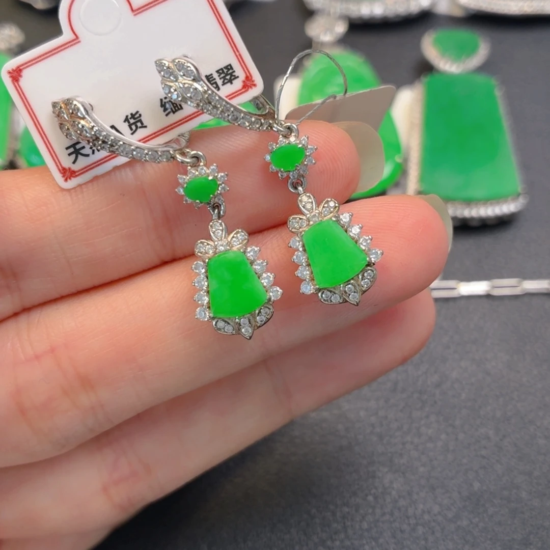 翡翠银S925镶嵌吊坠(不含链)耳坠