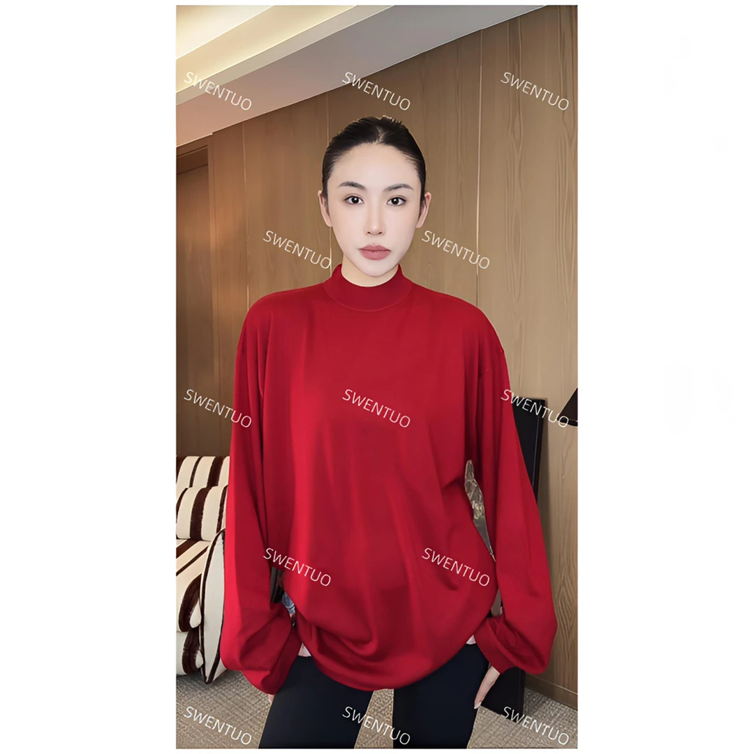 SWENTUO.小众设计款慵懒感时尚宽松圆领显瘦休闲百搭长袖针织上衣