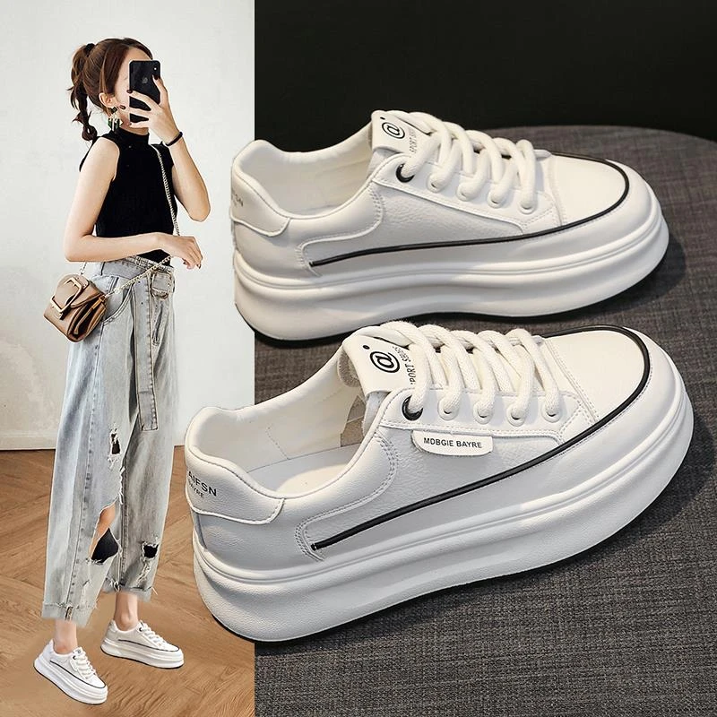 厚底小白鞋女2025新款夏季百搭增高休闲板鞋小个子松糕运动老爹鞋
