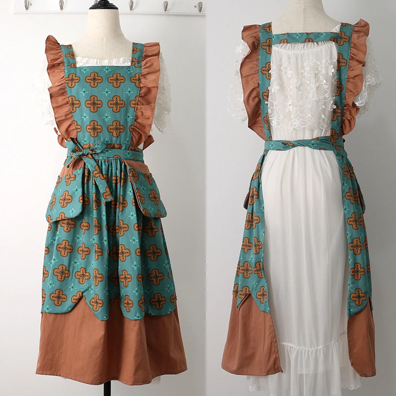 韩版加长公主裙围裙纯棉全棉厨房新款网红家用做饭围腰美甲工作服