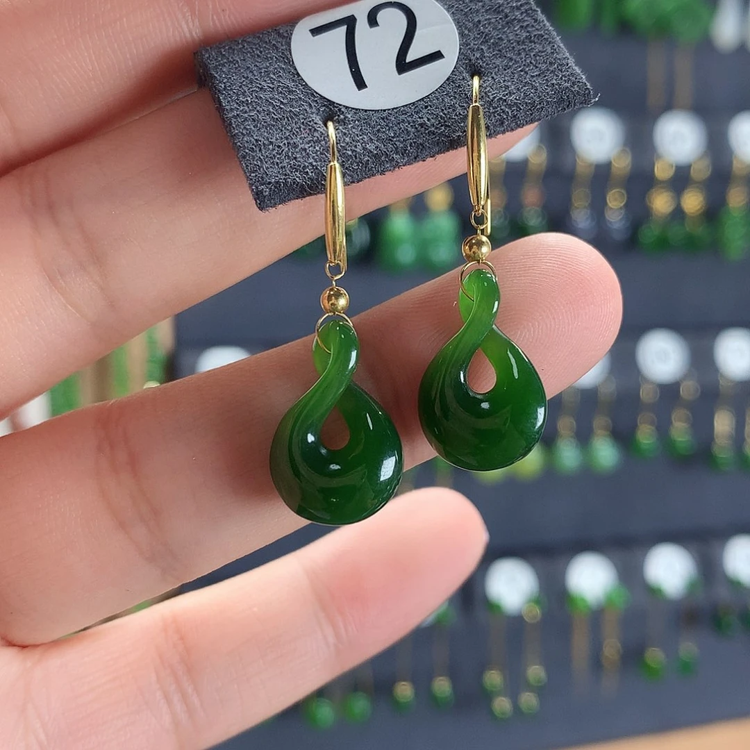 和田玉耳饰18K金镶嵌72