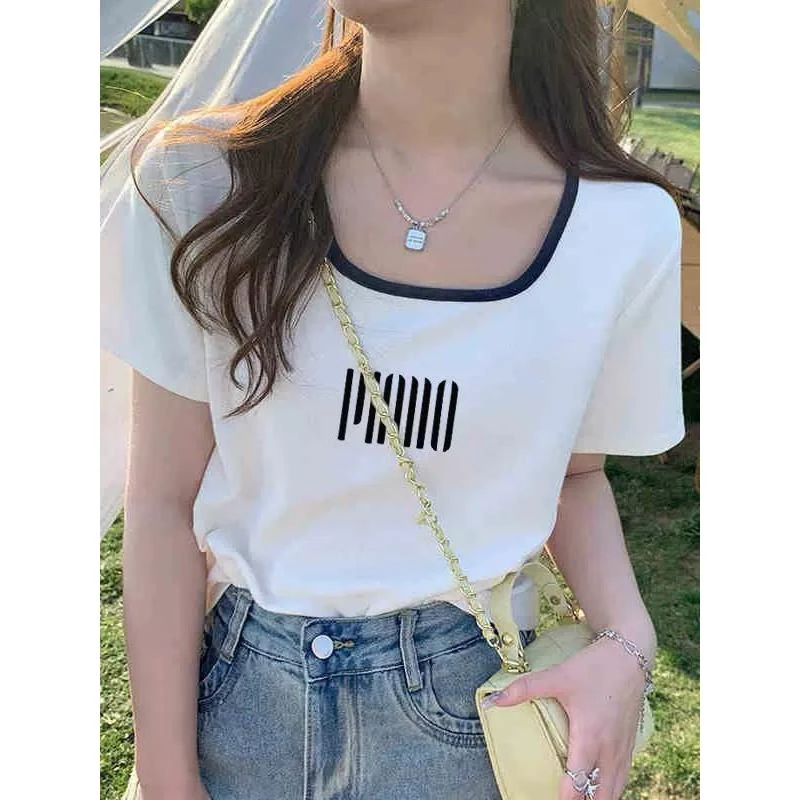 设计感小众正肩方领纯棉短袖t恤女2025新款短款内搭打底衫上衣潮