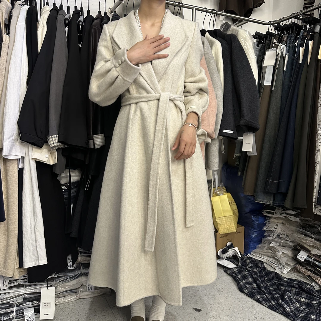 100奴羊毛大衣双面大衣大中长款赫本大裙摆收腰修身大牌气质秋冬