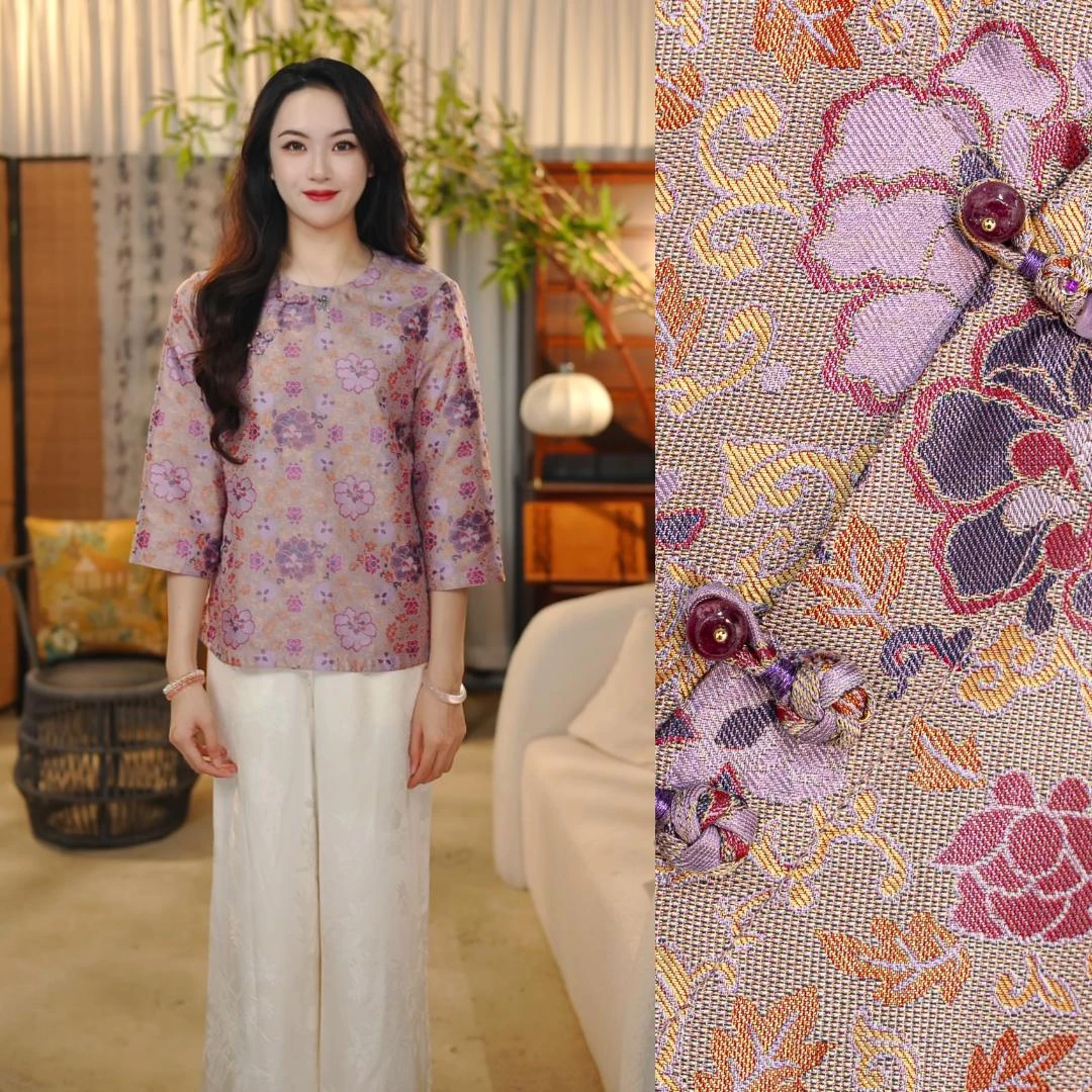 【佳滢】新中式桑蚕丝蜀锦罗提花上衣中国风国风气质女装B517180