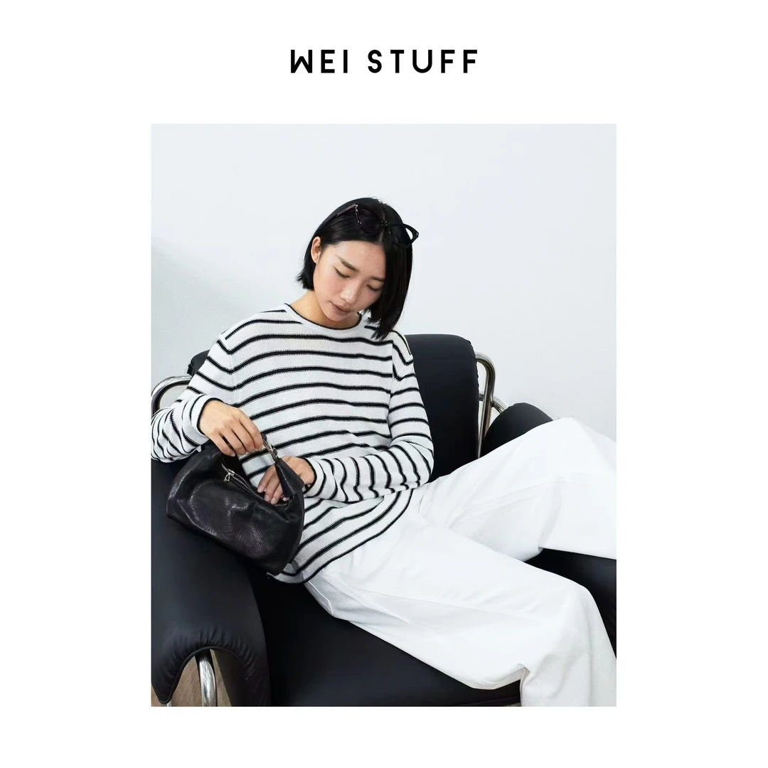 WEI STUFF 条纹日记春季新品圆领百搭条纹针织长袖打底衫 8943 .
