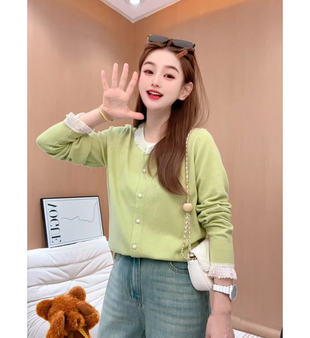 针织蕾丝毛衣打底衫女款爆款独特漂亮小衫小众休闲洋气针织衫