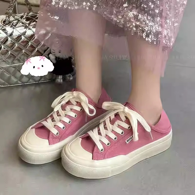 两穿法系带薄款厚底帆布鞋女2025年夏季新款软面防滑底休闲鞋板鞋