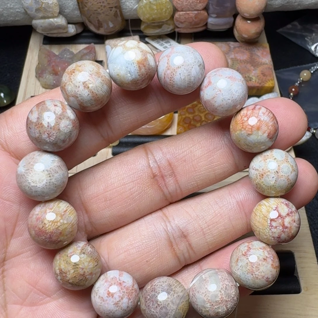 硅化玉未镶嵌纯天然色有机玉石保真色14圆珠蕾丝花手链