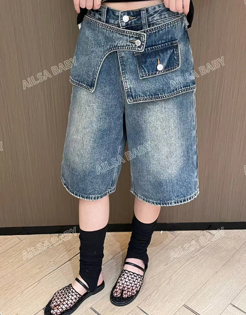 【AILSA BABY】（不配腰带）欧货设计感屁帘拼接牛仔裤/61304A