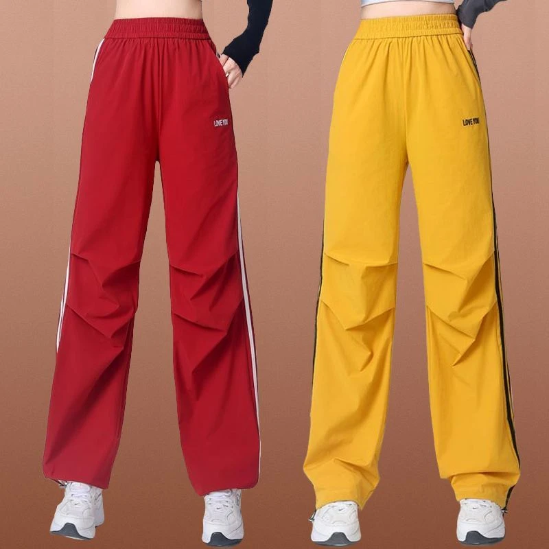 春夏新款健美操运动裤子速干松紧腰束口裤宽松跑步跳广场舞蹈裤子