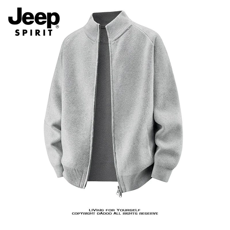 JEEPSPIRIT吉普冬季针织纯色圆领保暖针织衫毛衣秋季长袖加厚外套