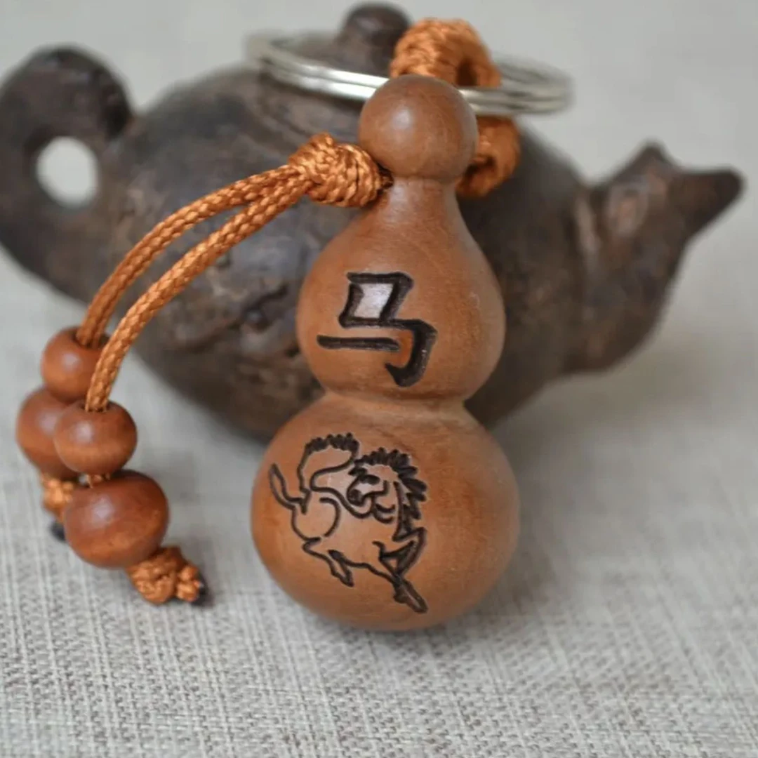 【老师推荐】老桃木雕刻十二生肖葫芦钥匙扣男女随身桃木钥匙扣挂件