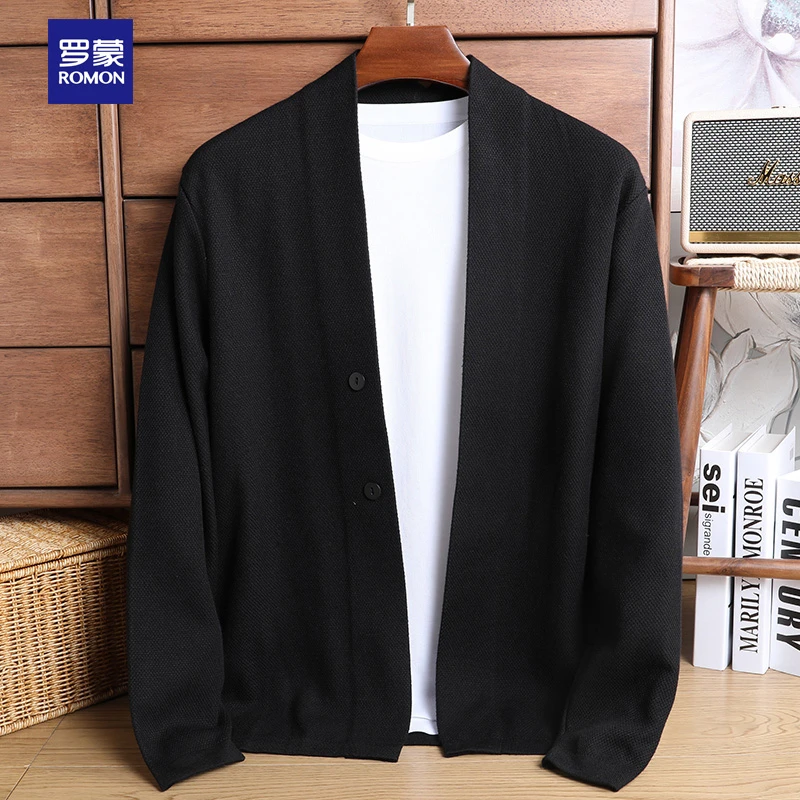 Romon/罗蒙针织开衫毛衣男士春秋柔软舒适时尚亲肤保暖外穿高档