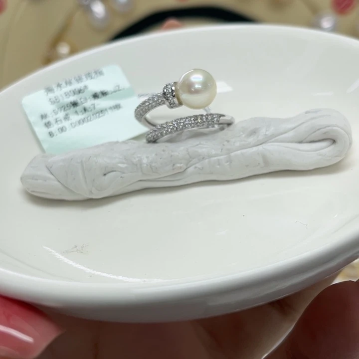 海水珍珠戒指银S925镶嵌AK7-8mm6号