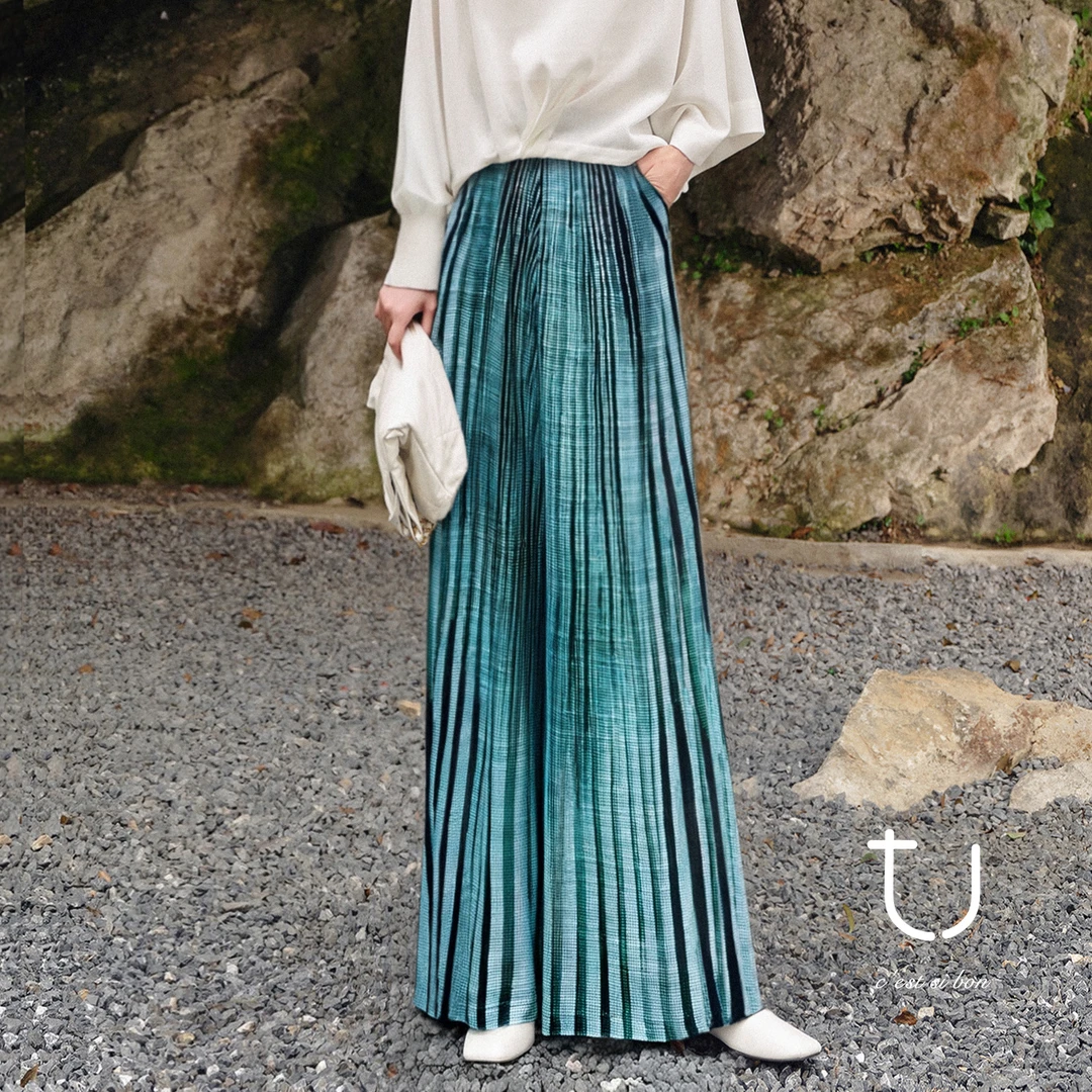 TU女装 雀翎翠 桑蚕丝高腰阔腿裤2025年秋季爆款真丝休闲简约长裤