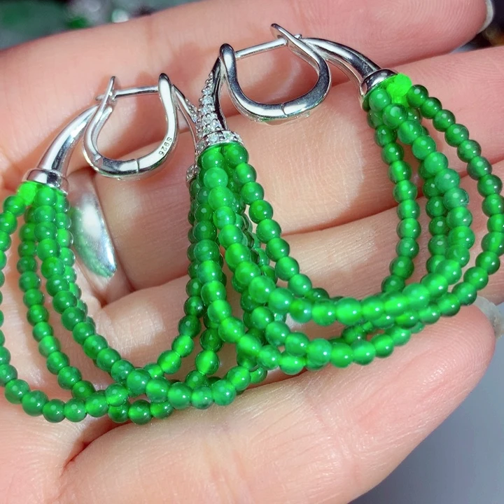 翡翠耳饰银S925镶嵌耳环