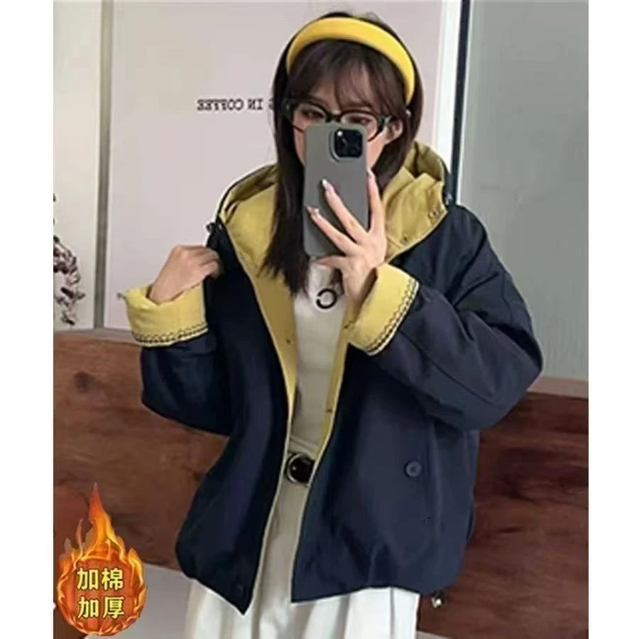 连帽短款棉衣棉服女秋冬新款韩版宽松冲锋衣上衣休闲刺绣加棉外套