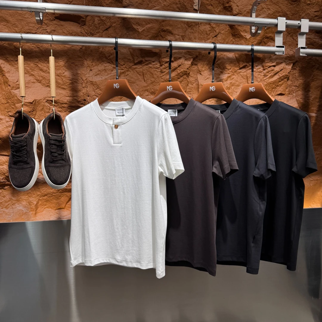 爵派尔ZH165男士Y一粒扣净版T休闲百搭秋冬半袖新款舒适简约圆领