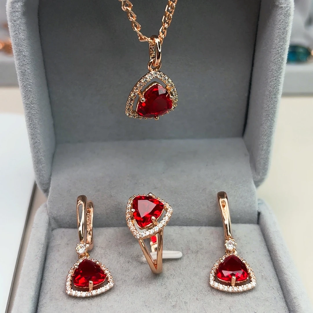 铜合金锆石项链 镀紫金三角形小钻套装