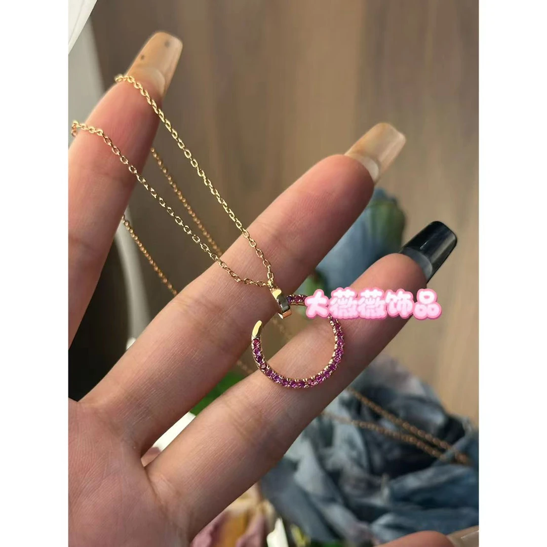 铜合金项链 轻奢玫粉色钉子项链-67480