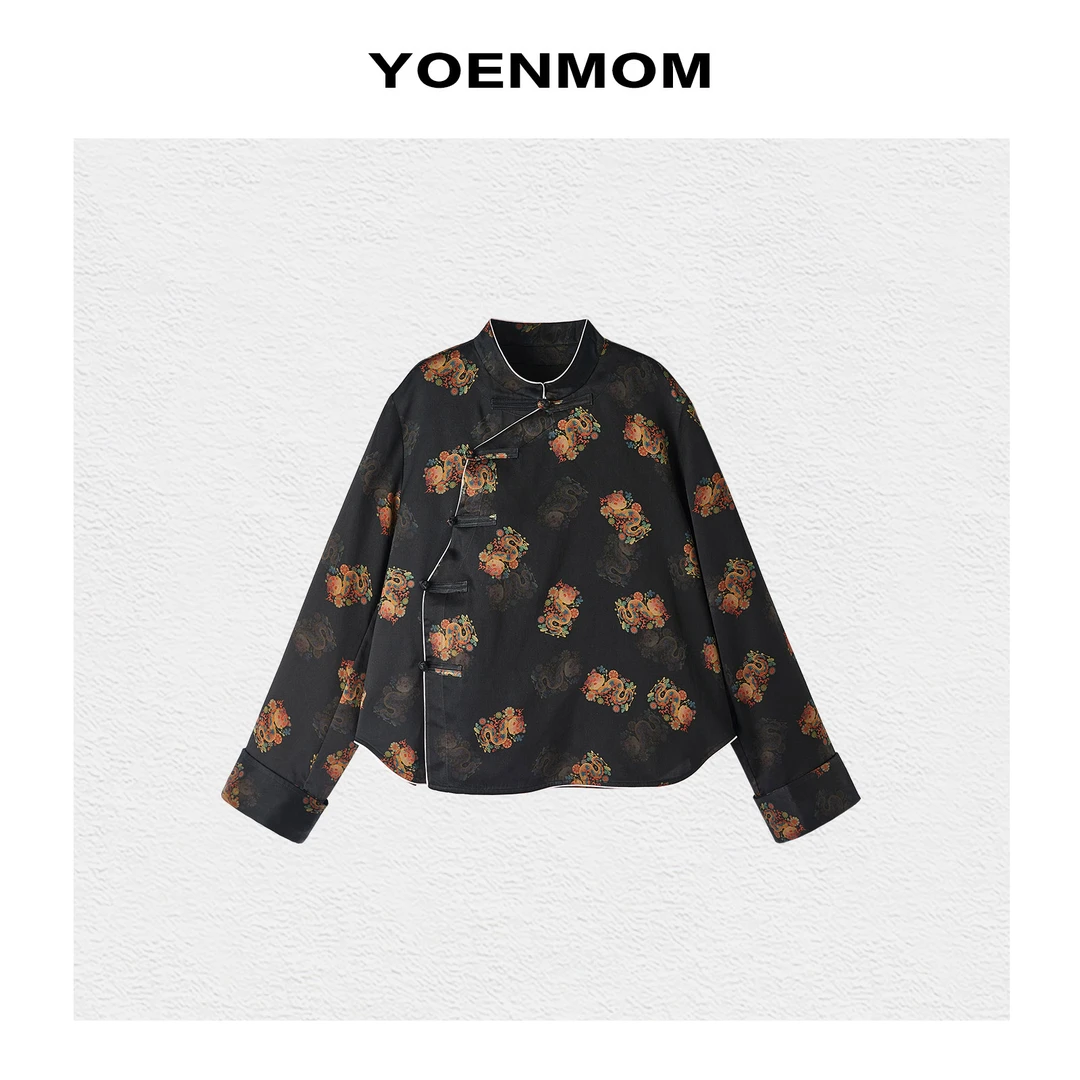 YOENMOM·多彩巳蛇2025早春新品 100桑蚕丝重缎老料香云纱斜襟上衣