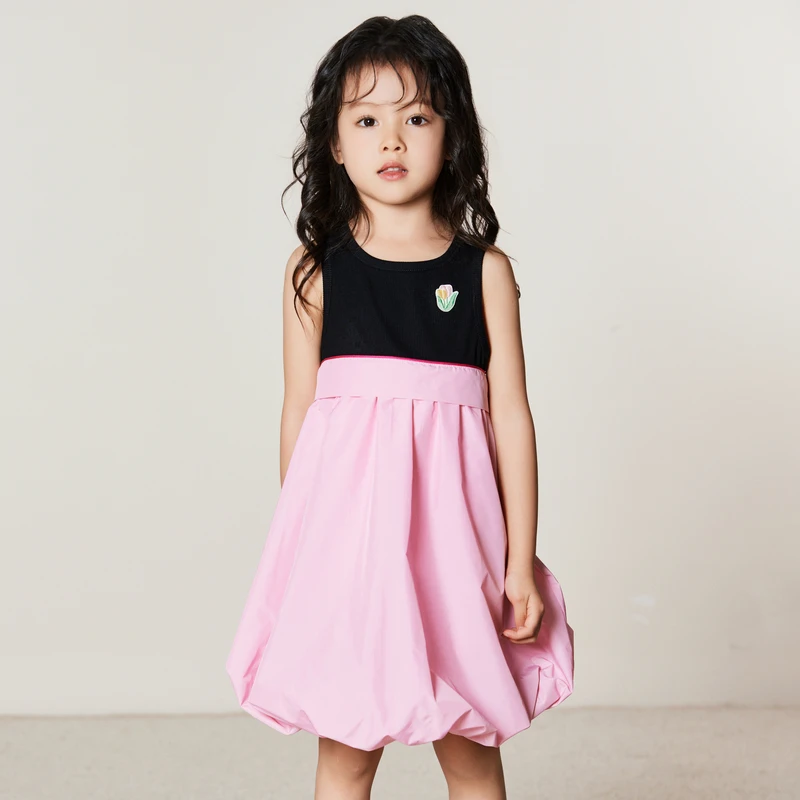 ff&dd童装2025夏季女童连衣裙韩版拼接撞色无袖背心中大童公主裙