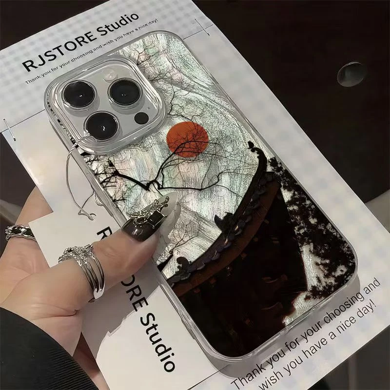 枯枝落日适用iPhone16手机壳苹果15大孔14Promax羽纱12小众7Plus