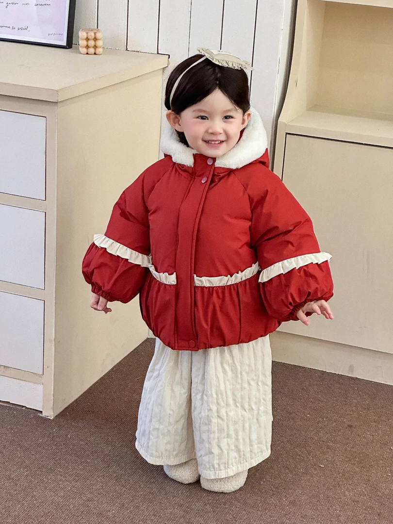 2412后边蝴蝶结新款加绒加厚女童棉衣冬季洋气棉服外套宝宝棉袄