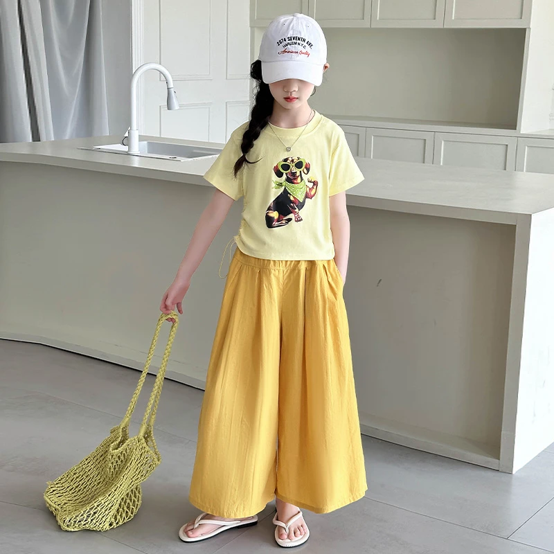 女童夏季韩版休闲短袖T恤阔腿裤套装中大童女孩洋气时髦儿童夏装t
