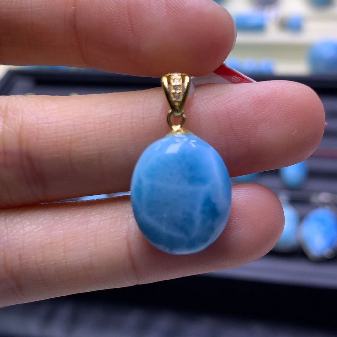 针钠钙石（海纹石）银S925镶嵌吊坠(不含链)蛋面吊坠色差略异