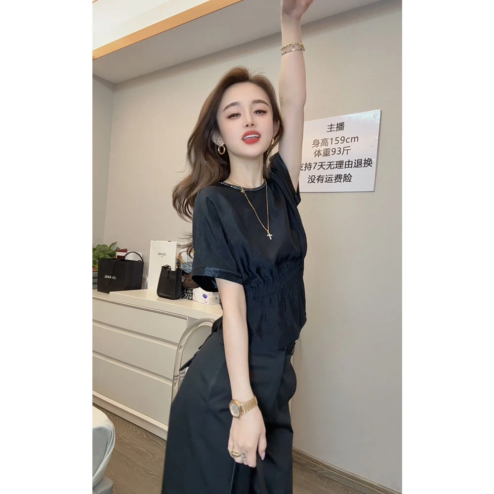 气质百搭短袖2025新款夏季圆领T恤时尚减龄修身显瘦上衣