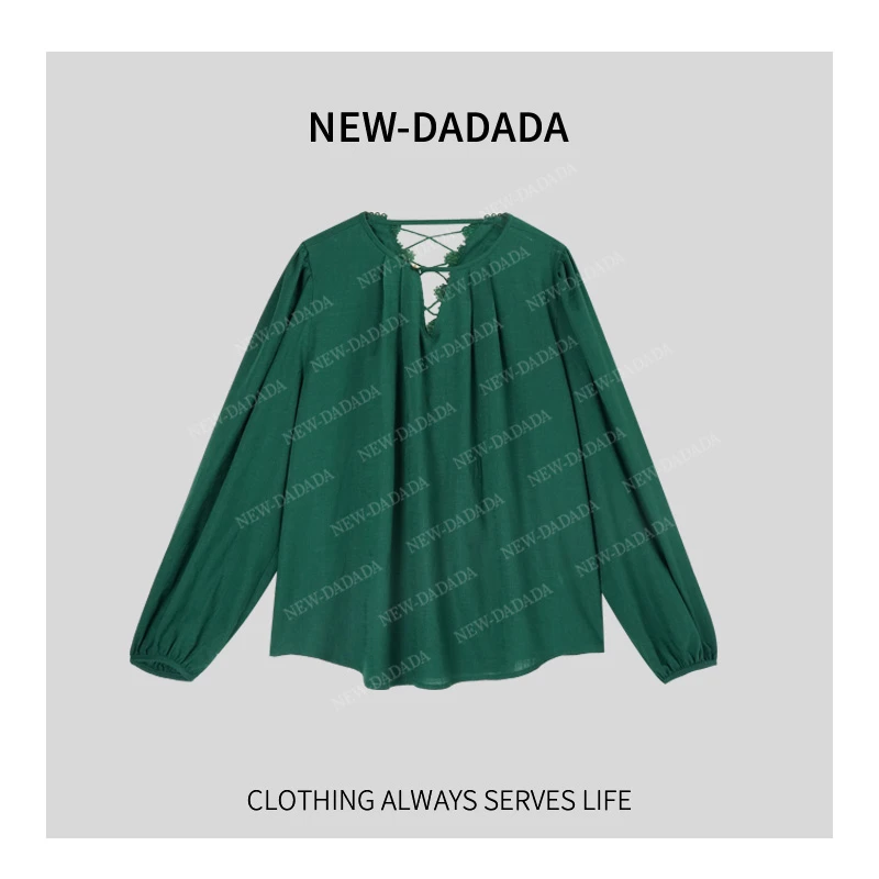 利达NEWDADADA衬衫夏休闲宽松法式小众上衣V领蕾丝防晒衬衣SM1624